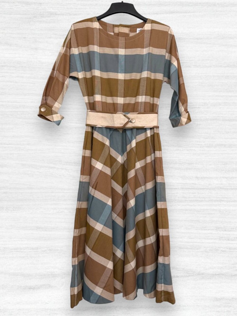 Vintage Lanz Originals Plaid Belted Fit & Flare Dress Circle Skirt 5/6 Made USA